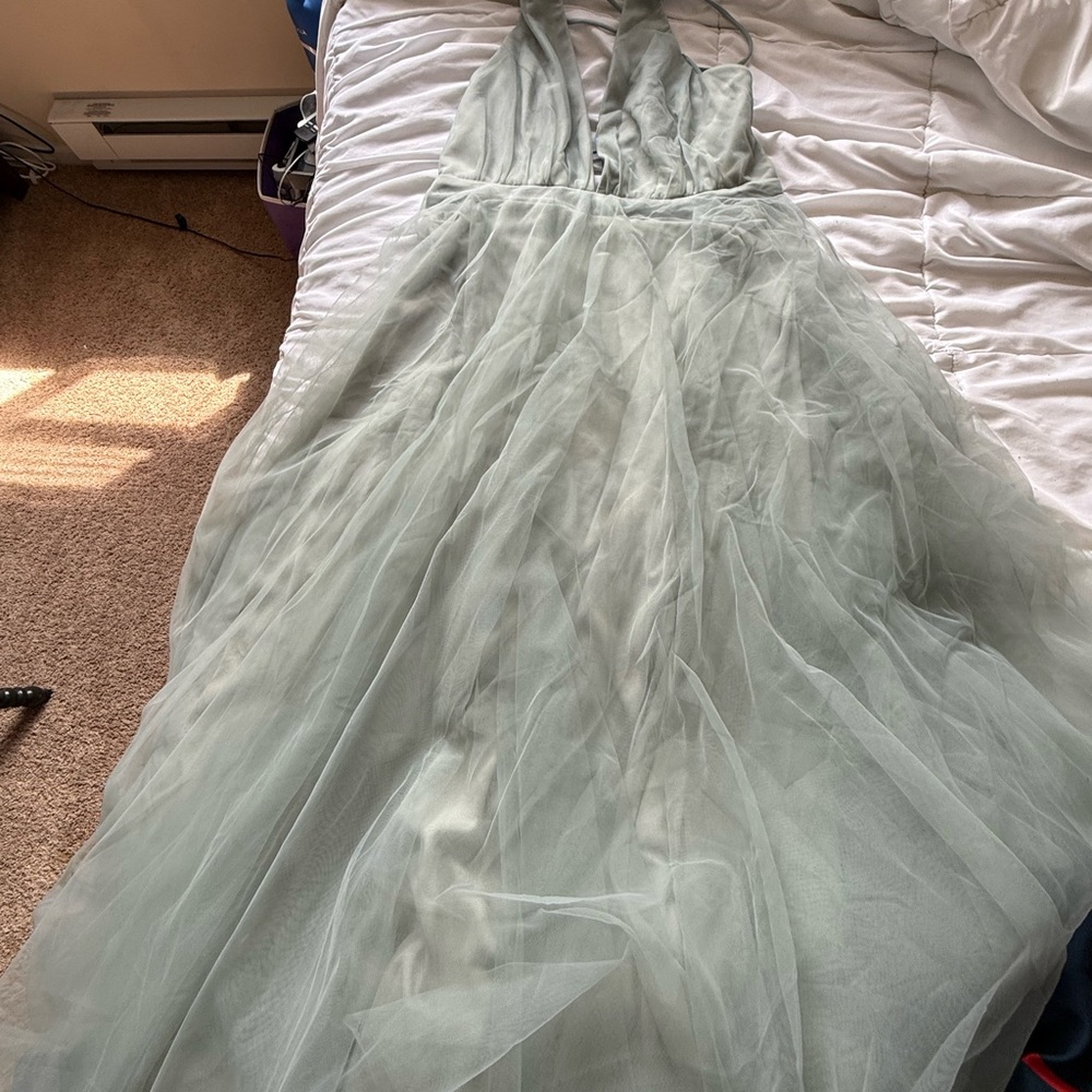 Hello Molly Dusty Blue Plunging V Tulle Dress - Picture 5 of 6